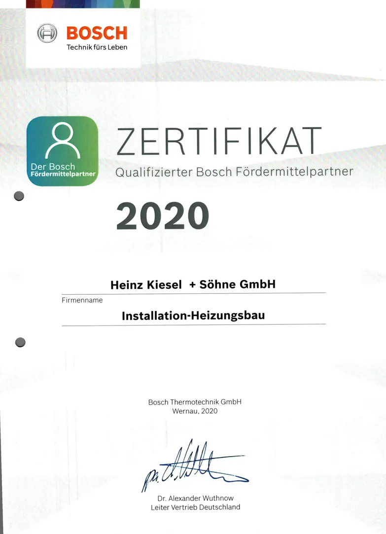 Zertifikat 8 von Heinz Kiesel und Söhne